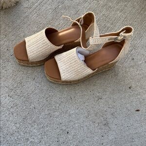 Cream Woven Platform Sandals